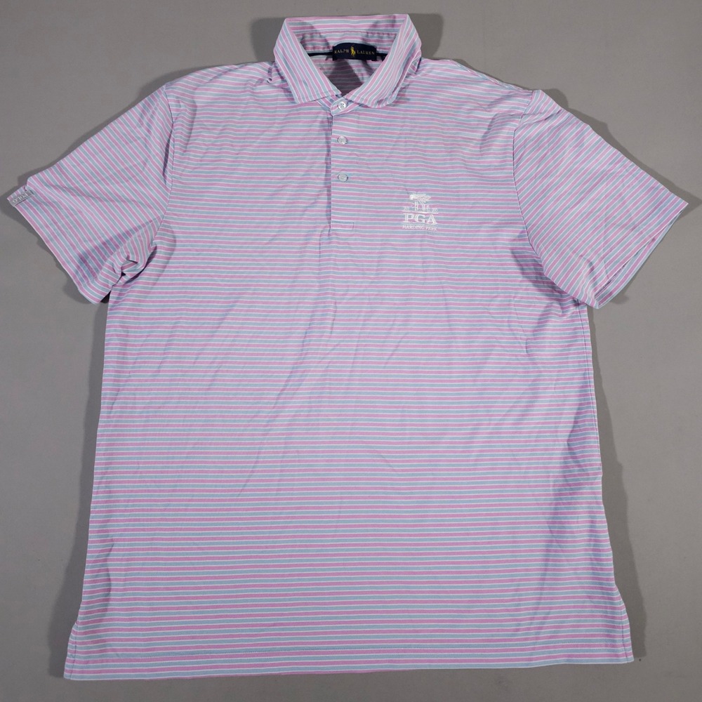 Ralph Lauren Polo Shirt Mens XXL Pink Blue Striped 2020 PGA Harding Park Golf
